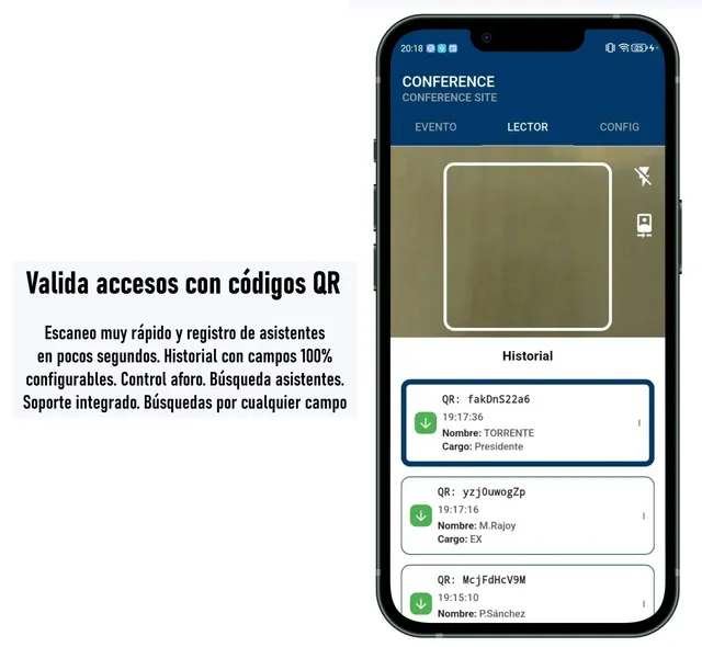 Aplicación móvil QRACCESO validando accesos con códigos QR